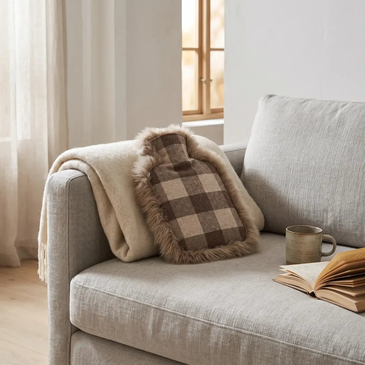 Hot Water Bottle | Sheepskin and Wool | 15x11 in Lindsay Tartan/Ivory