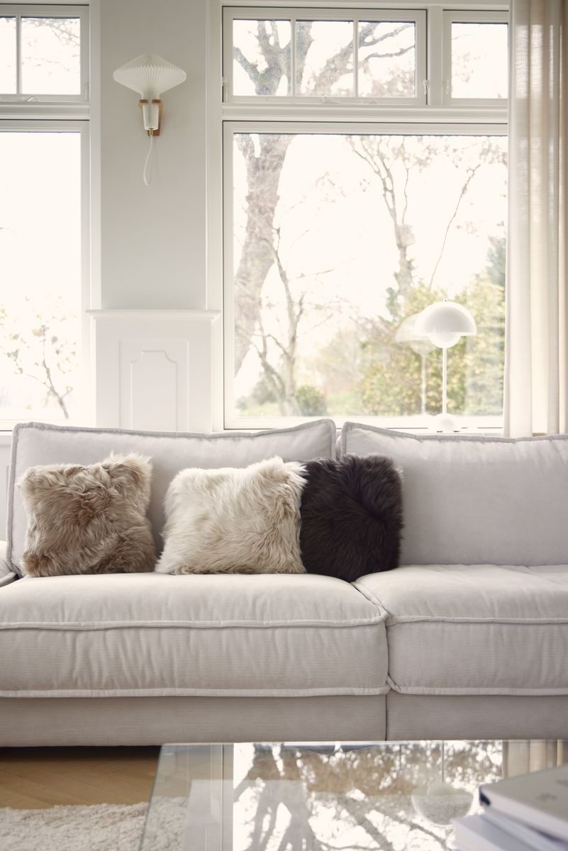 Long-Wool Sheepskin Cushion | 14x14 in Taupe