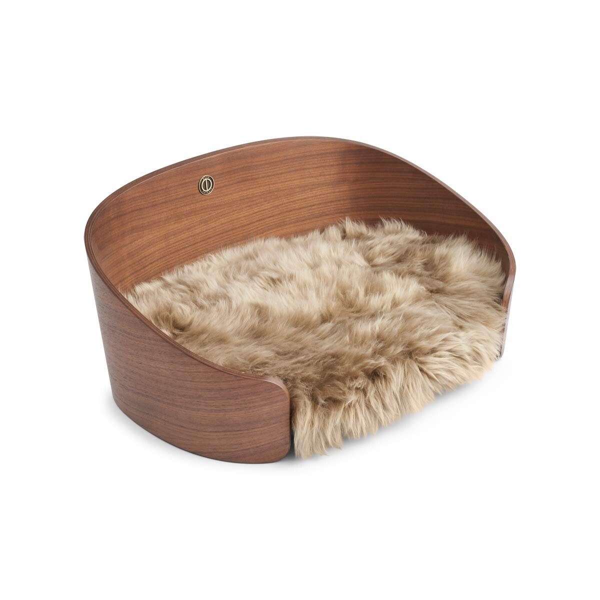 Pet Bed Walnut Wood/Taupe Sheepskin