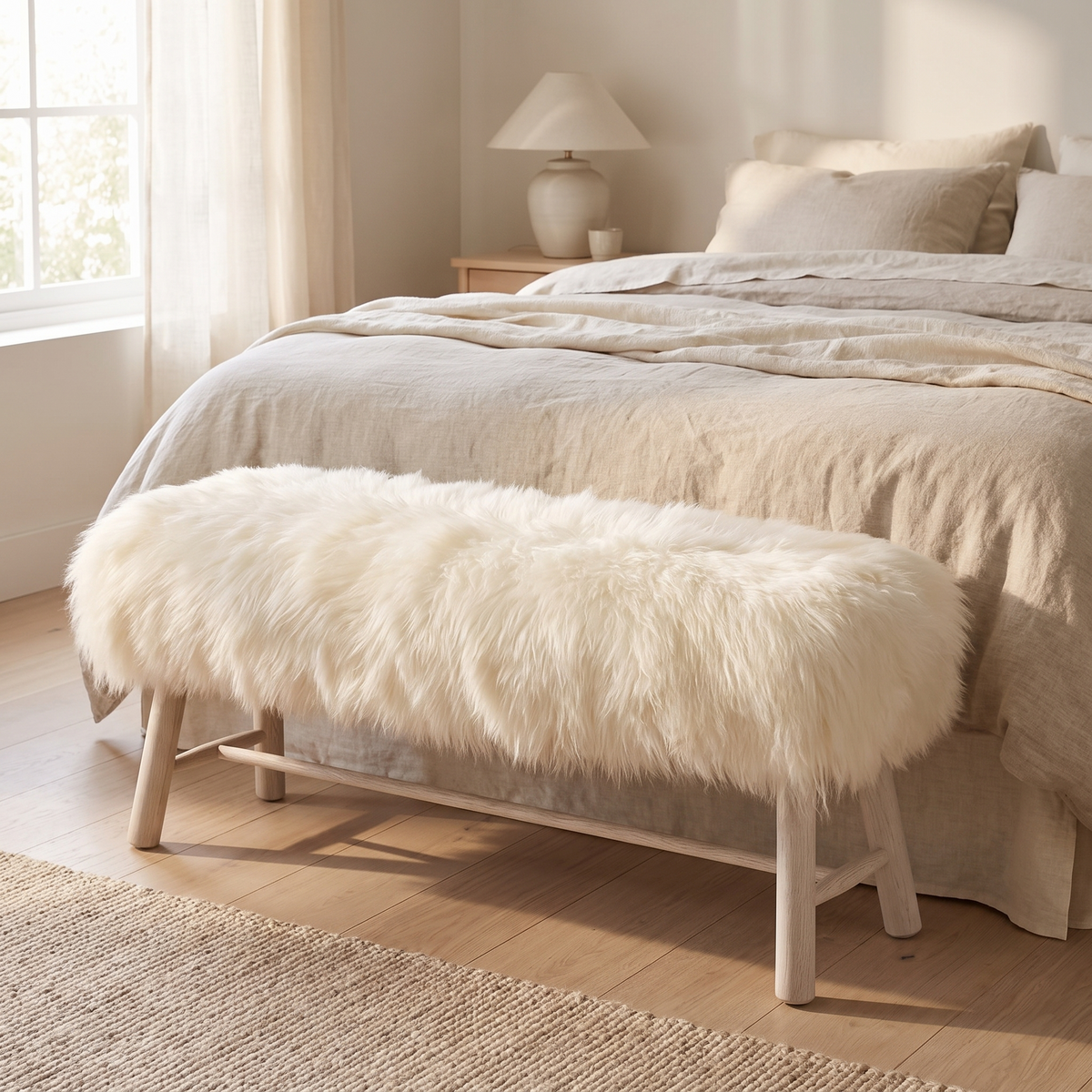 Bench with Icelandic Sheepskin | Oak Legs Off White