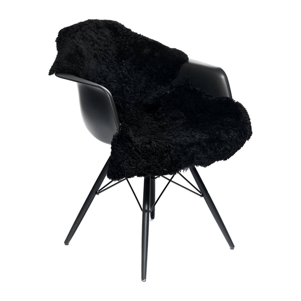 Short Wool Curly Sheepskin 39x24 in Black