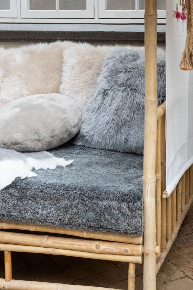 Long-Wool Sheepskin Cushion | 14x14 in Light Grey