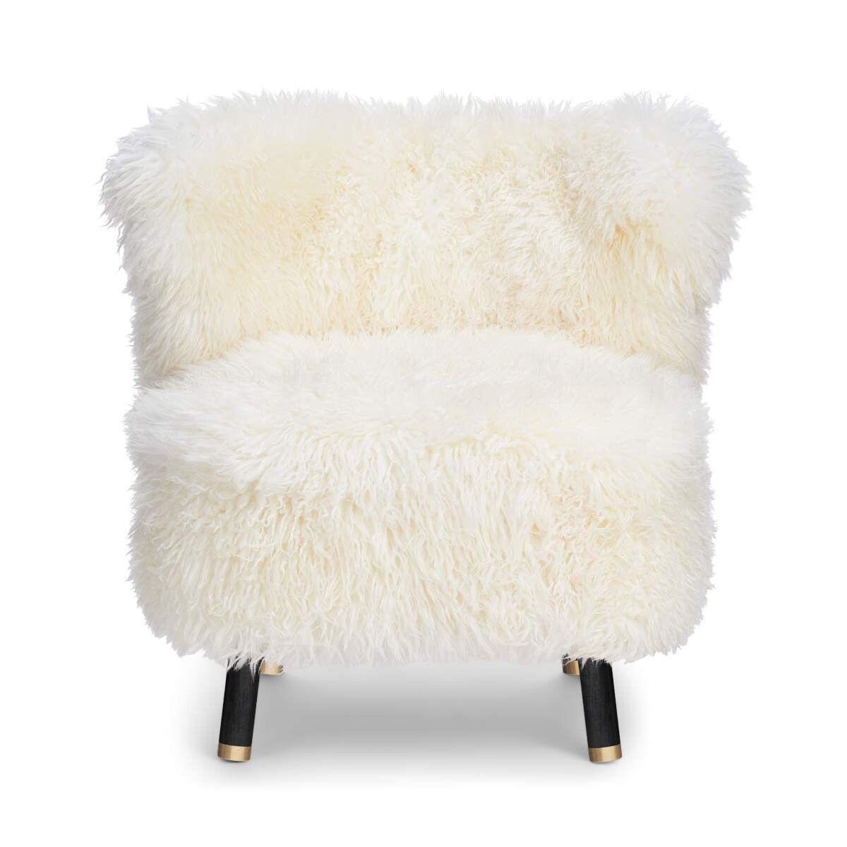 Emil Lounge Chair | Brass | Long Wool Snow White