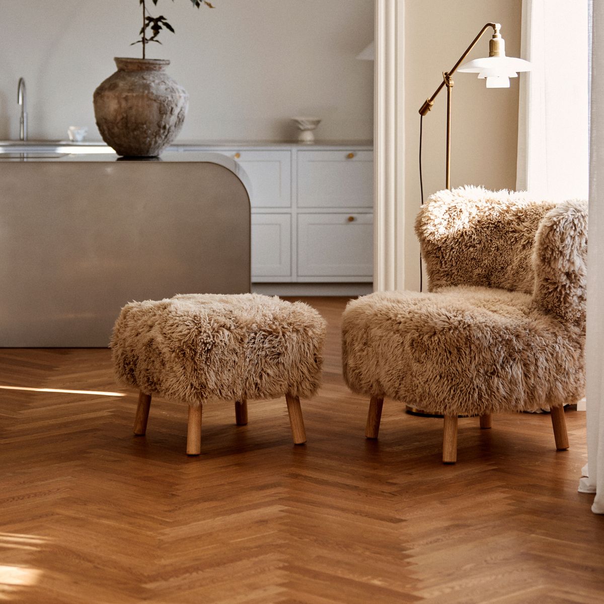 Emil Foot Rest Stool | Long Wool Honey