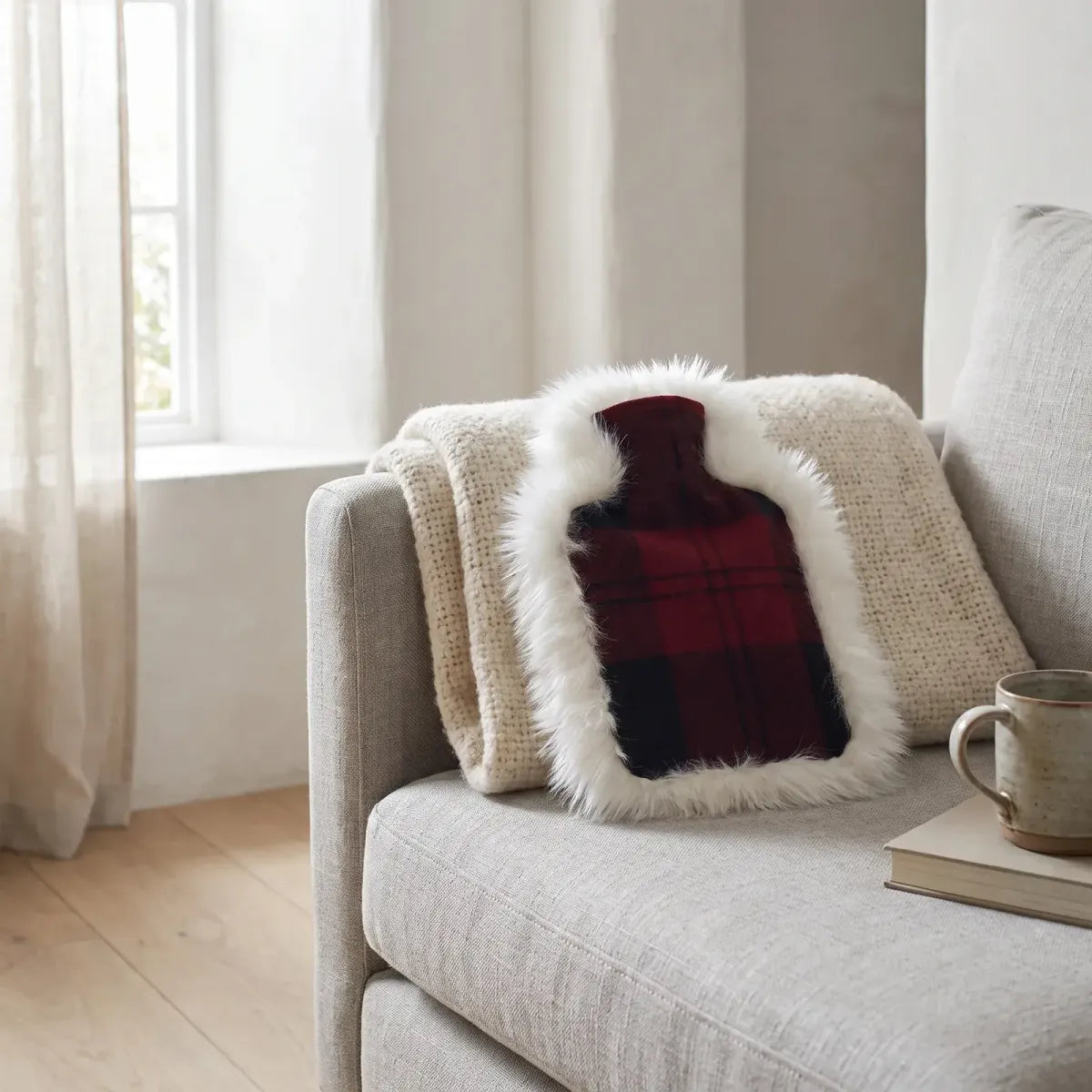 Hot Water Bottle | Sheepskin and Wool | 15x11 in Lindsay Tartan/Ivory