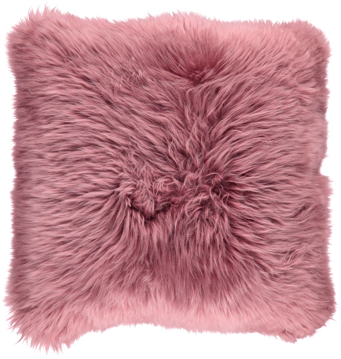 Long-Wool Sheepskin Cushion | 14x14 in Old Rose