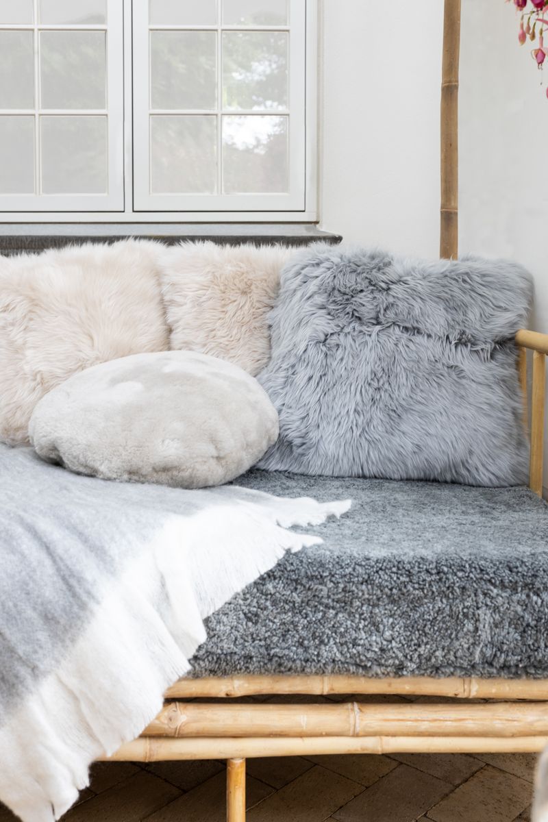 Long-Wool Sheepskin Cushion | 14x14 in Linen