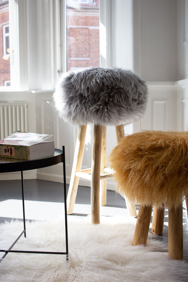 Sheepskin Stool Cover Light Grey