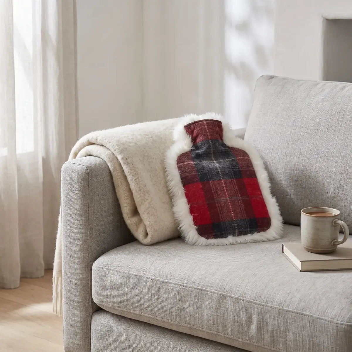 Hot Water Bottle | Sheepskin and Wool | 15x11 in Lindsay Tartan/Ivory