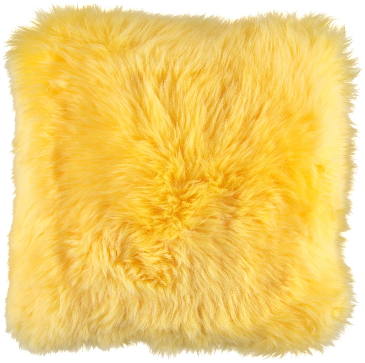 Long-Wool Sheepskin Cushion | 14x14 in Lemon