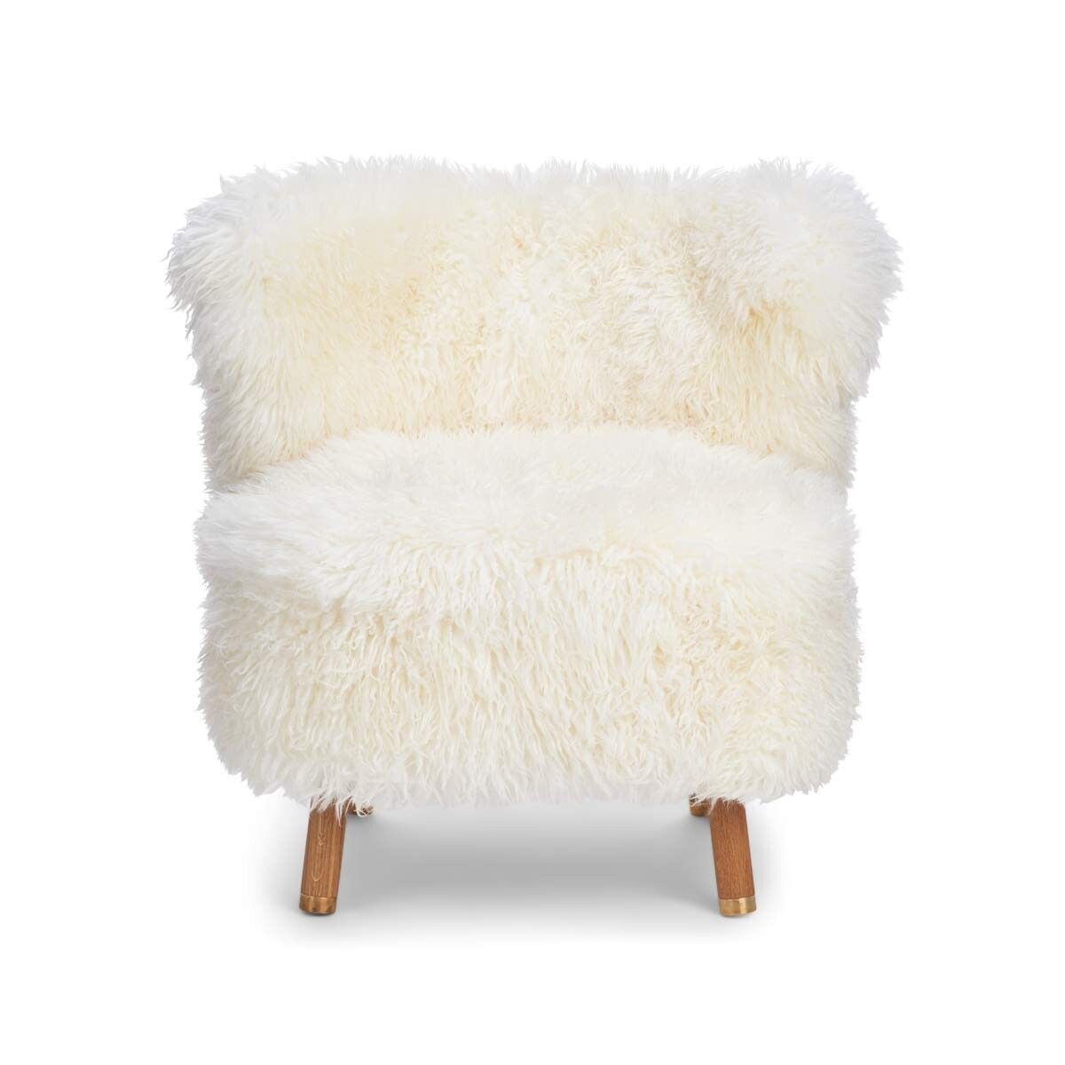 Emil Lounge Chair | Brass | Long Wool Snow White