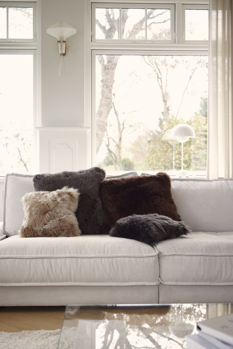 Long-Wool Sheepskin Cushion | 14x14 in Taupe