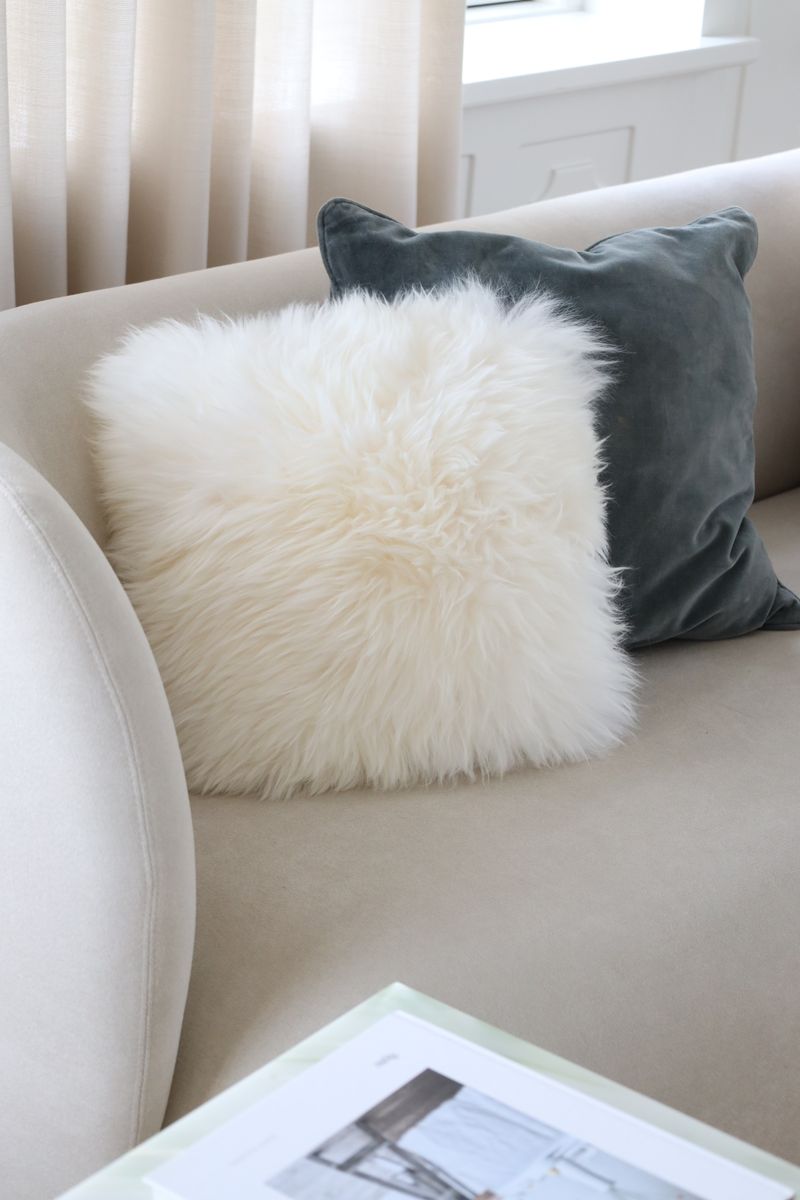 Long-Wool Sheepskin Cushion | 14x14 in Ivory