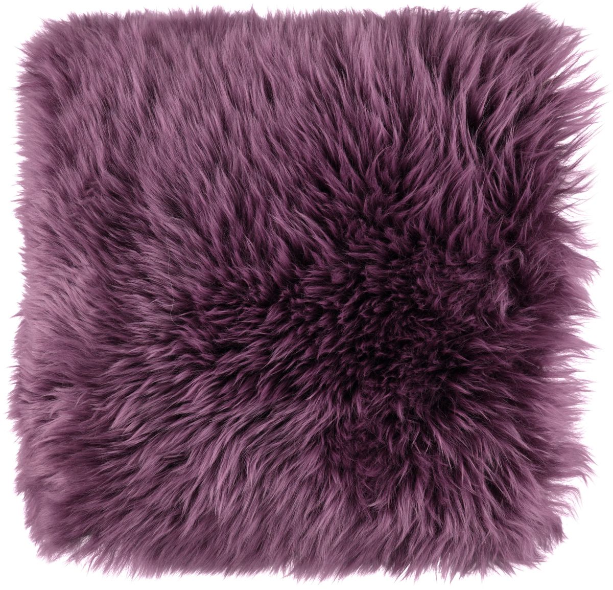 Long-Wool Sheepskin Cushion | 14x14 in Aubergine