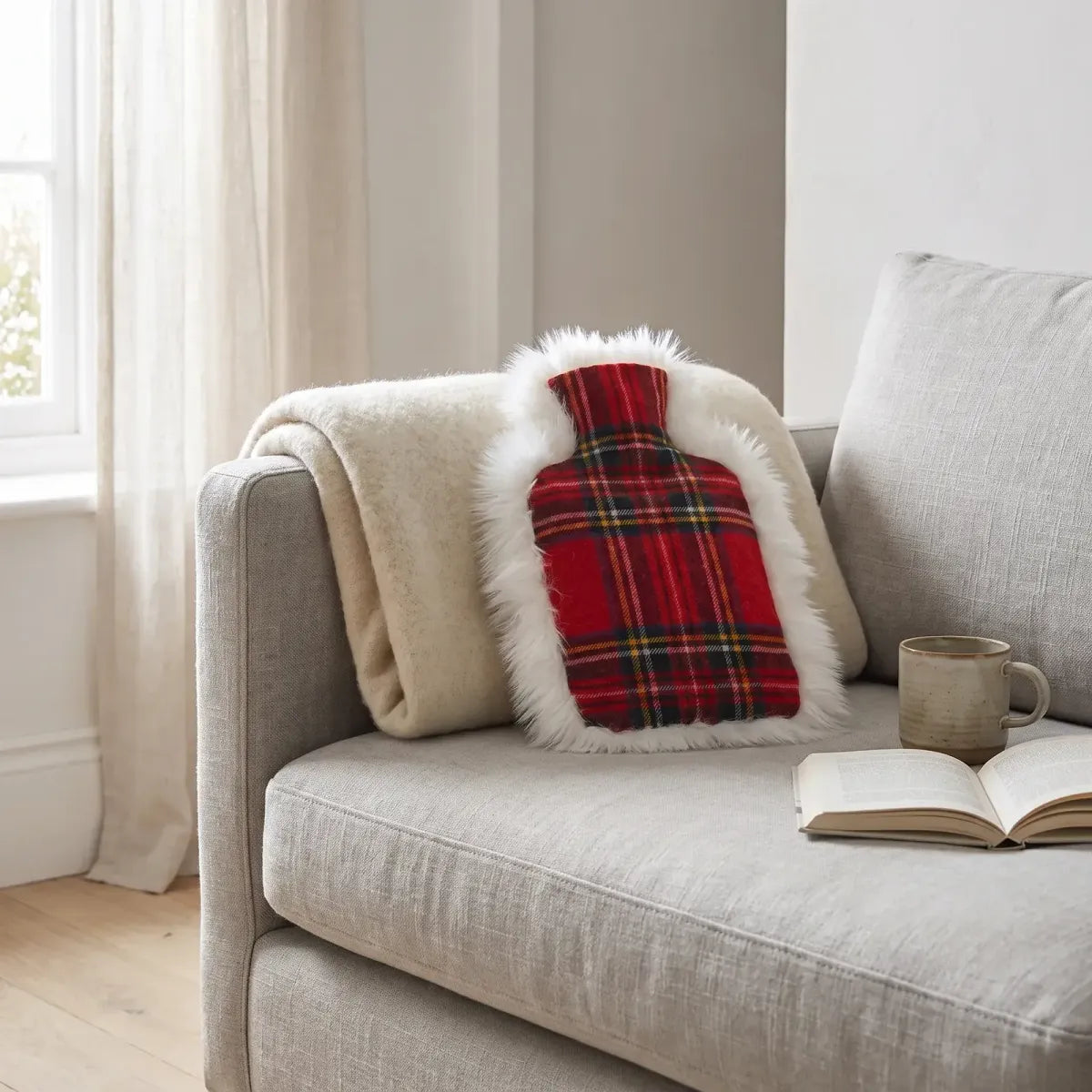 Hot Water Bottle | Sheepskin and Wool | 15x11 in Lindsay Tartan/Ivory