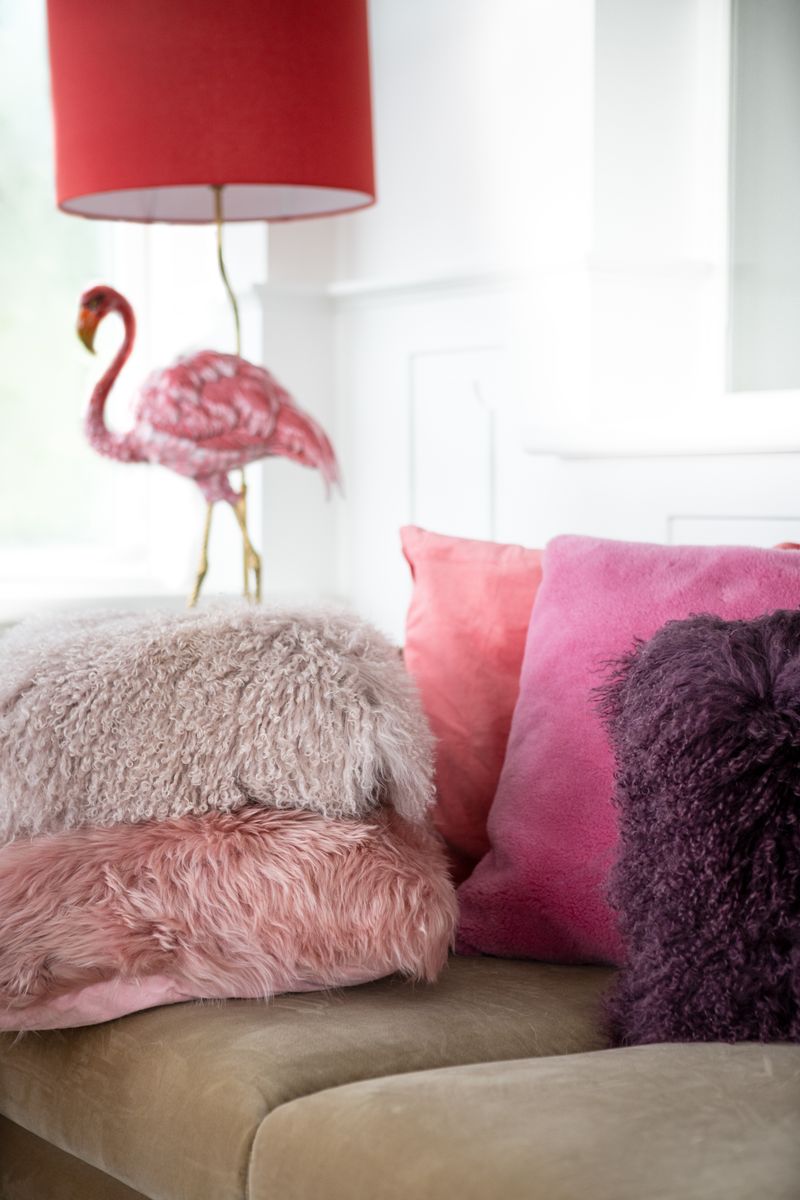 Long-Wool Sheepskin Cushion | 14x14 in Rosa