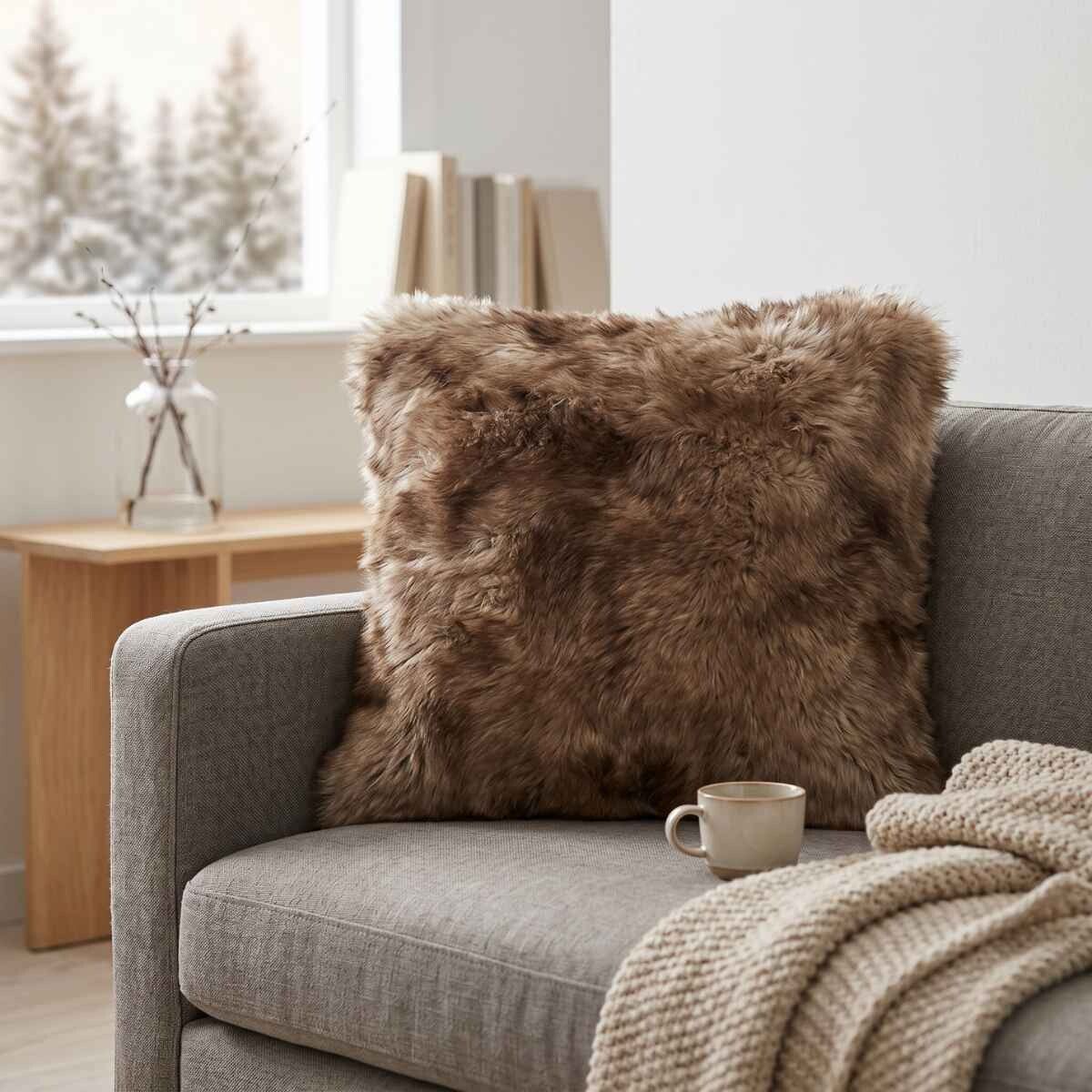Toscana Sheepskin Cushion | Long Wool | Doublesided Light Brown