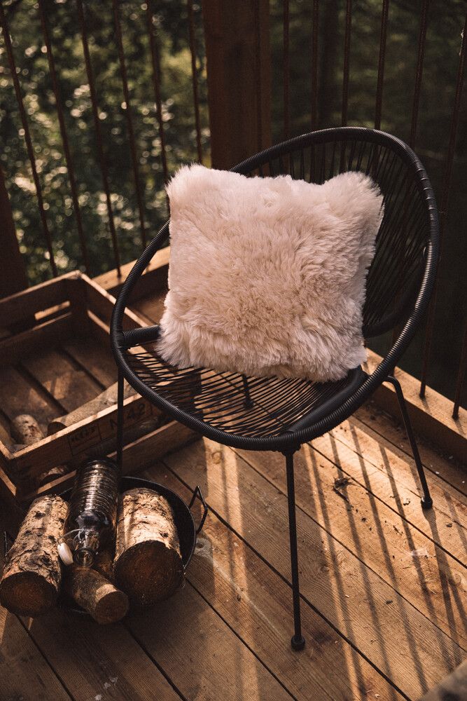 Long-Wool Sheepskin Cushion | 14x14 in Linen