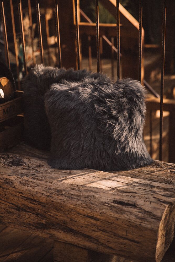 Long-Wool Sheepskin Cushion | 14x14 in Chocolate