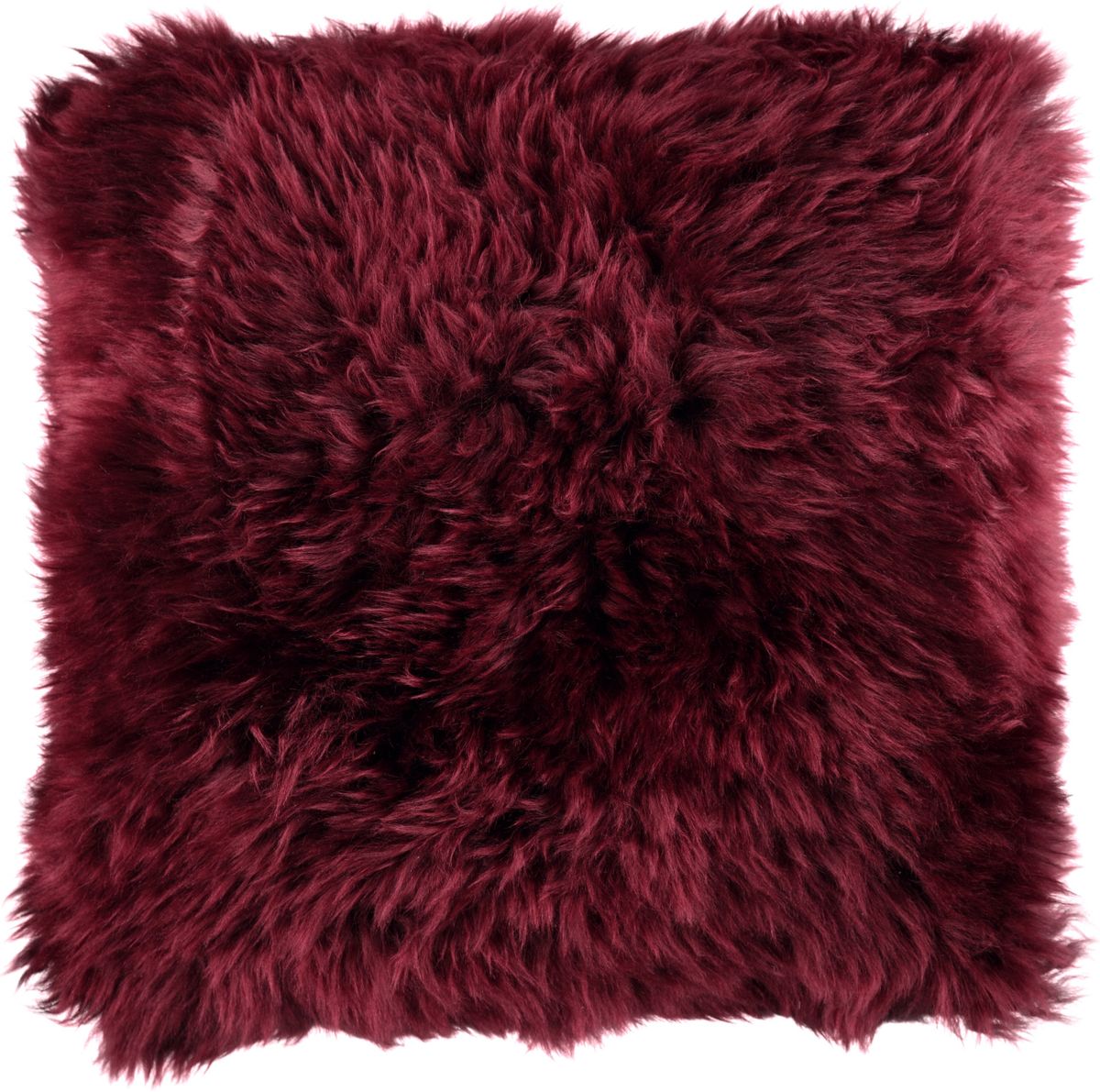 Long-Wool Sheepskin Cushion | 14x14 in Burgundy