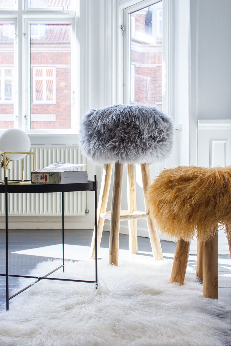 Sheepskin Stool Cover Light Grey