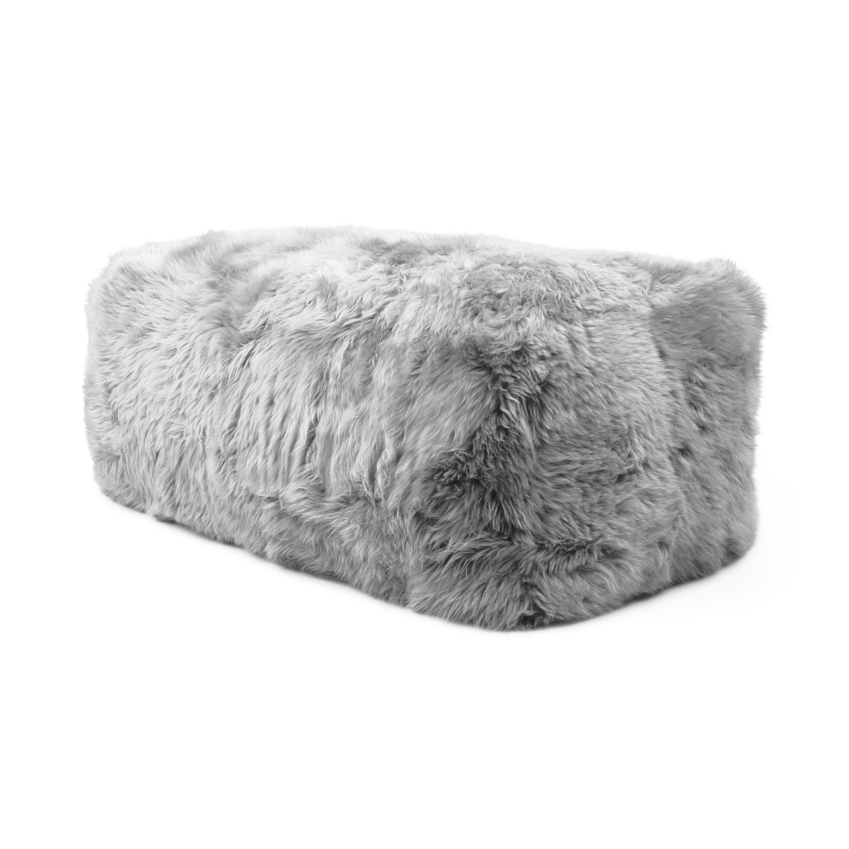 Long Wool Sheepskin Large Pouf | 39x20x13 in Light Grey