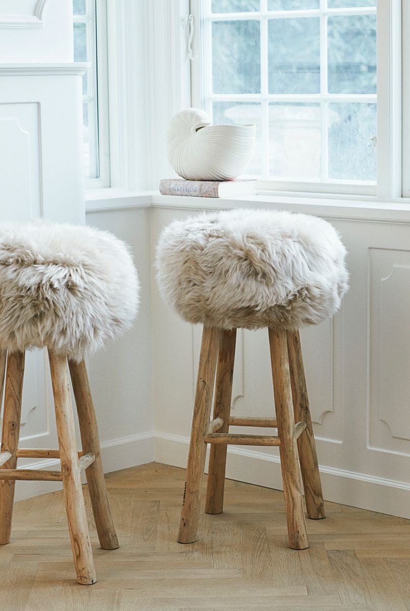 Sheepskin Stool Cover Linen