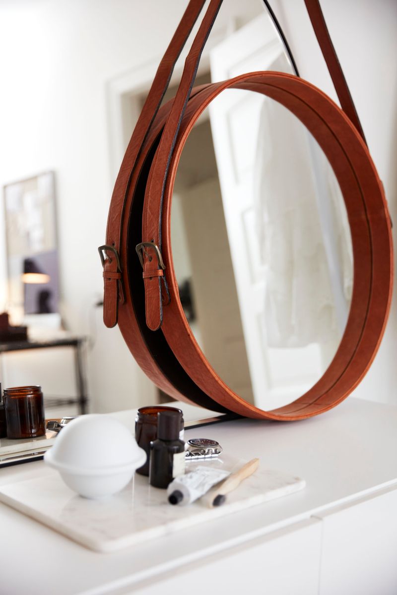 Leather Mirror | D24 in Camel