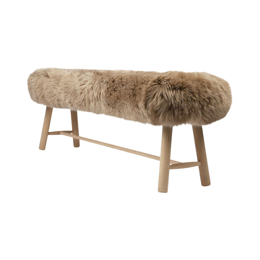 Bench with New Zealand Long Wool Sheepskin, Oak Legs