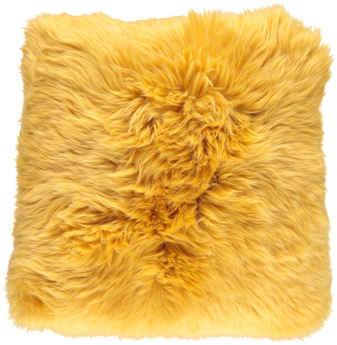 Long-Wool Sheepskin Cushion | 14x14 in Imperial Yellow