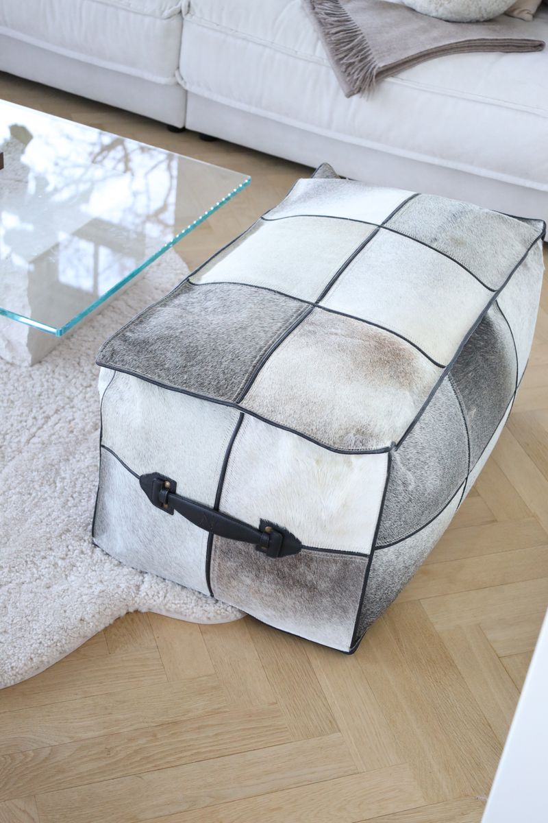 Calf Leather Pouf | Long Grey