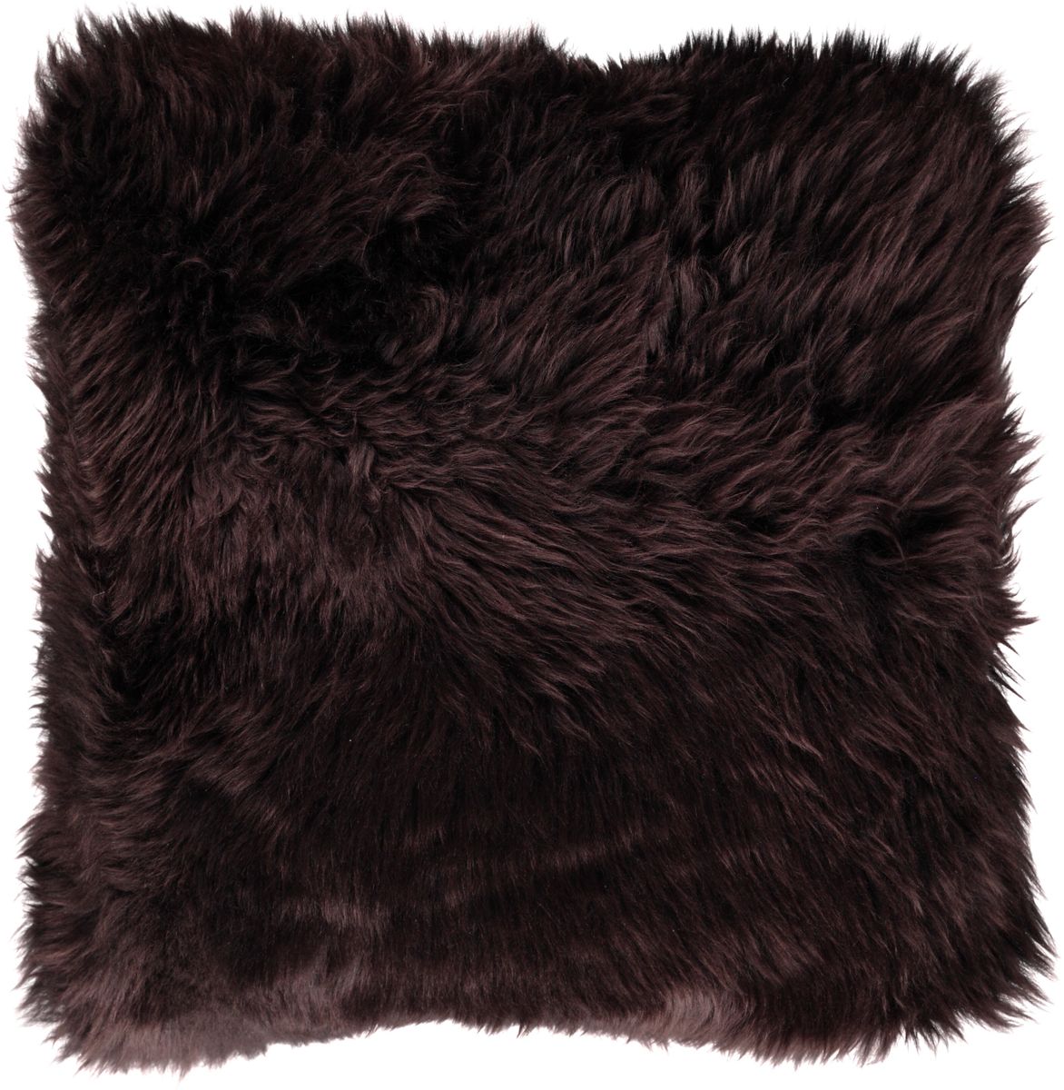 Long-Wool Sheepskin Cushion | 14x14 in Chocolate