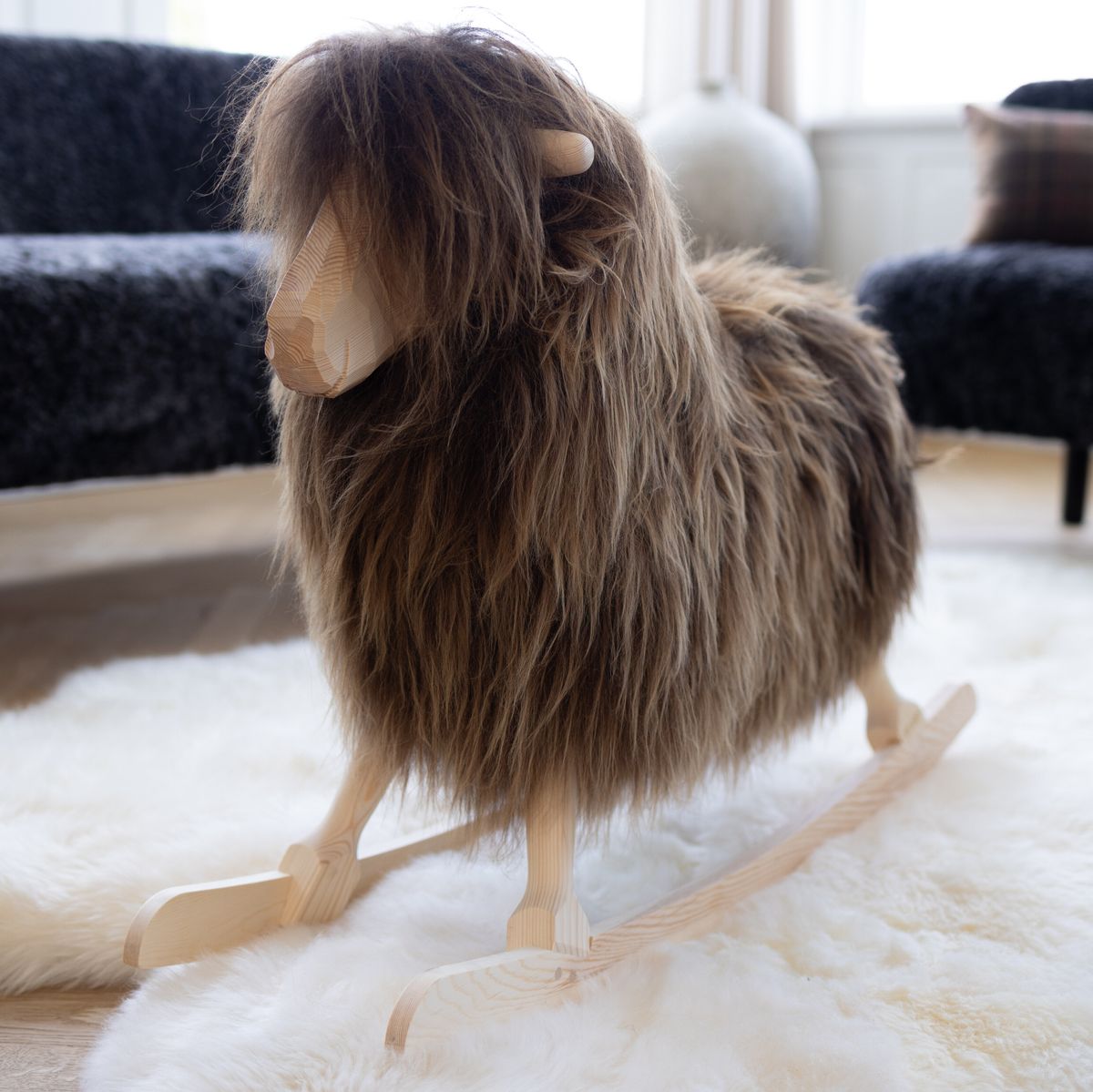 Rocking Sheep | Long Wool | L33xW10xH24 in | Large Blacky