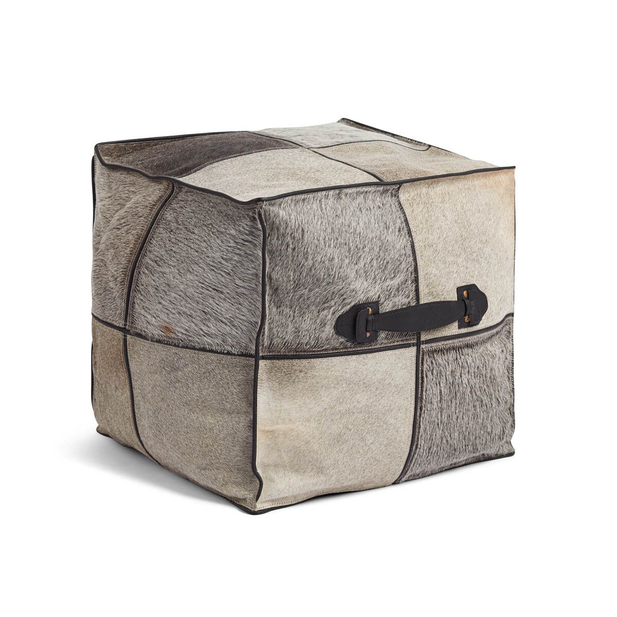 Calf Leather Pouf W/handle | Square