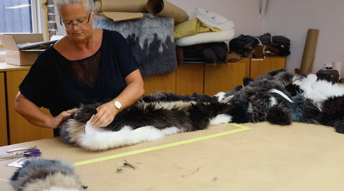 Sheepskins laid out on the cutting table